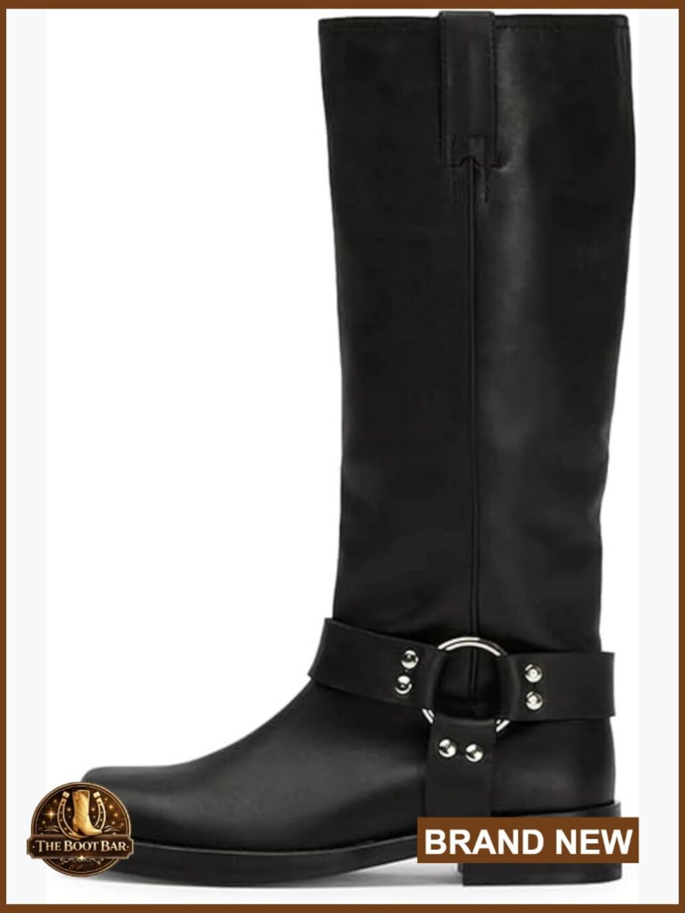Knee High Riding Boots Square Toe Block Chunky Heel Motorcycle Boots Wide Calf